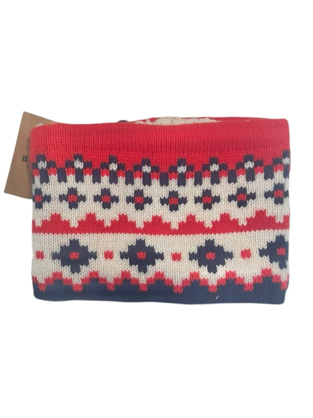 Mini Boden College Navy Fair Isle Snood Wool Winter Headband Red White Blue NEW